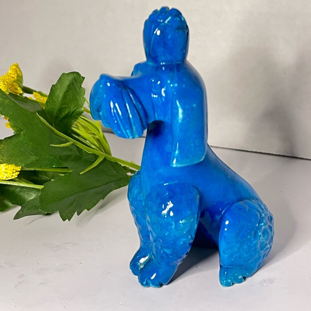 Unique and Adorable Cerulean Blue Slag Glass Poodle Dog Figurine, kitschy